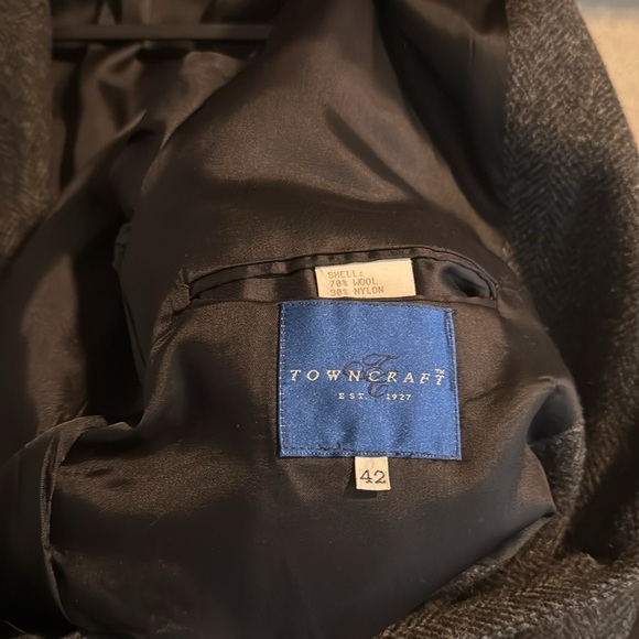 Towncraft Vintage Gray Herringbone Wool Dress Coat 3 Button Size 42 - Picture 6 of 8